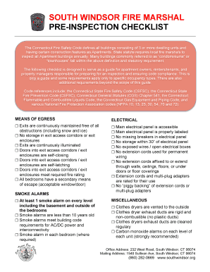 South Windsor Fire Marshal Pre-Inspection Checklist