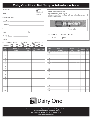 Dairy One Blood Test Sample Submission Form