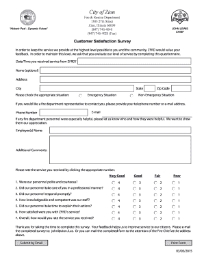 Zion Fire Department Customer Satisfaction Survey