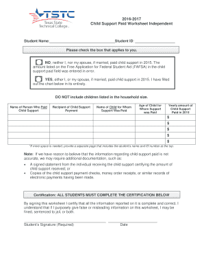 Child Support Paid Worksheet