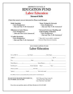 DC37 Education Fund Labor Course Registration Form