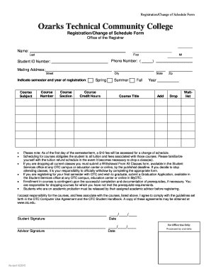 Registration/Change of Schedule Form