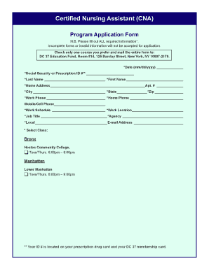Certified Nursing Assistant Program Application Form