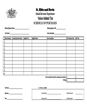St. Kitts and Nevis VAT Schedule of Purchases