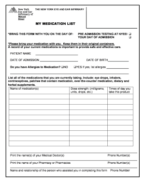 New York Eye and Ear Infirmary Medication List