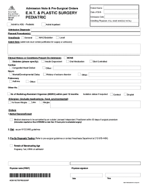 Pediatric Pre-Surgical Admission Note