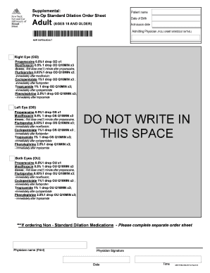 Pre-Op Standard Dilation Order Sheet
