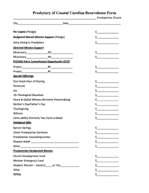 Presbytery of Coastal Carolina Benevolence Form