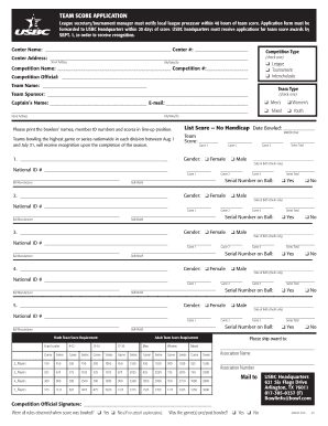 USBC Team Score Application Form