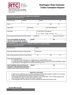 Washington State Employee Tuition Exemption Request