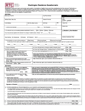 Washington Residence Questionnaire