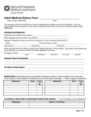 Adult Medical History Form