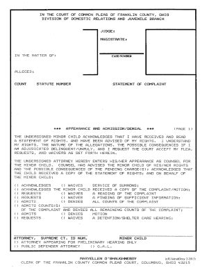 Ohio Juvenile Court Appearance and Admission Form