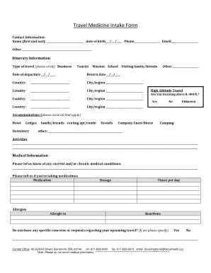 Travel Medicine Intake Form