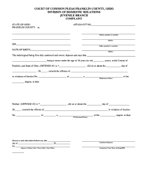 Ohio Juvenile Complaint Form