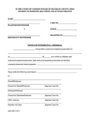 Notice of Withdrawal Dismissal