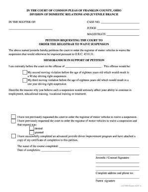 Petition to Waive Driver Suspension