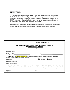 Franklin County Direct Deposit Authorization