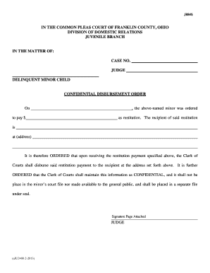 Confidential Disbursement Order