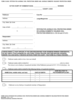 Ohio Juvenile Civil Protection Order Form