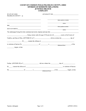 Ohio Juvenile Delinquency Complaint Form
