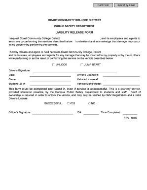 Coast Community College District Liability Release Form