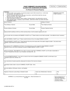 C L A I M F O R D A M A G E S O R IN J URY