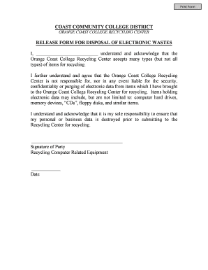 Orange Coast College Recycling Release Form