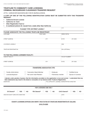 California Caregiver Background Check Transfer Request