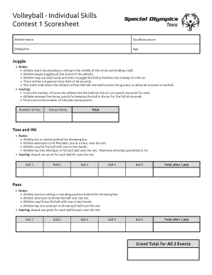 Volleyball Individual Skills Scoresheet