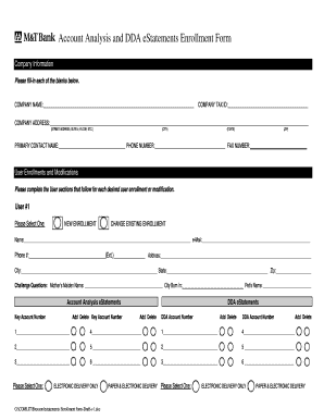 Account Analysis and DDA eStatements Enrollment Form