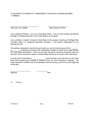 Form 8233 Nonresident Teacher Exemption