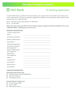 M&T Online Banking Application Form