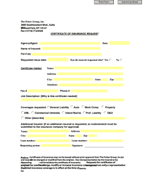Certificate of Insurance Request