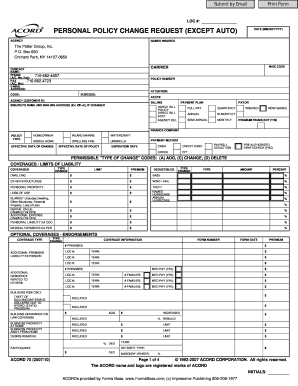 Personal Policy Change Request Form