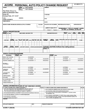 ACORD 71 Personal Auto Policy Change Request