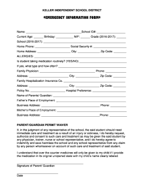 Keller Independent School District Emergency Information Form