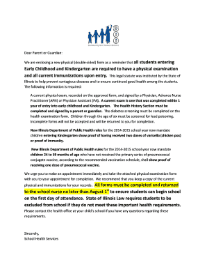 Illinois Kindergarten Physical Exam Form