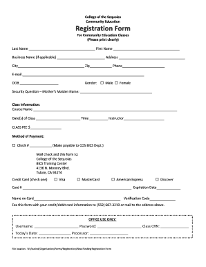 Community Education Registration Form