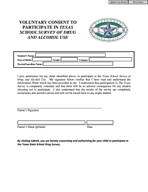 Voluntary Consent for Texas School Drug Survey