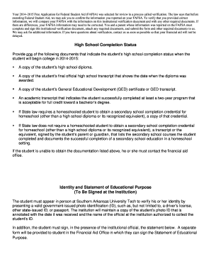 FAFSA Verification Document