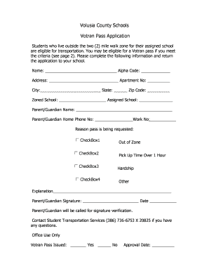 Volusia County Schools Votran Pass Application