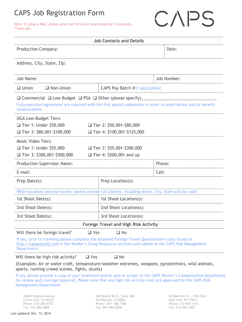 Fillable Online CAPS Job Registration Form Fax Email Print pdfFiller