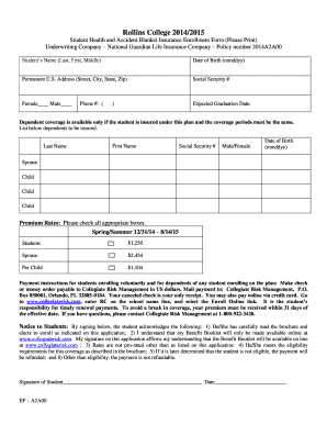 Rollins College Student Health Insurance Enrollment Form