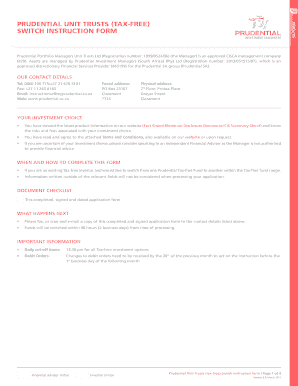 Prudential Tax-Free Unit Trust Switch Form