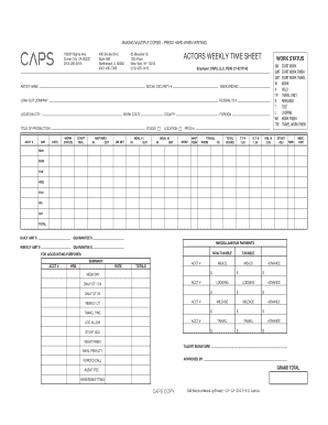 Actors Weekly Time Sheet