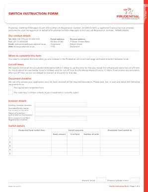 Prudential Unit Trust Switch Instruction Form