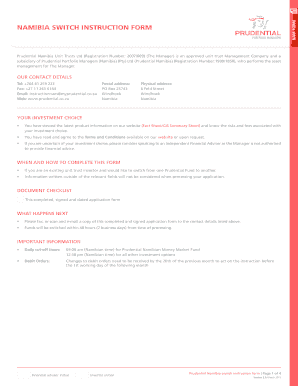 Prudential Namibia Unit Trust Switch Form