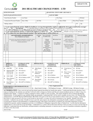 CenturyLink Healthcare Change Form