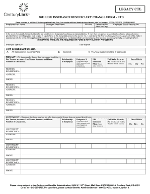 Life Insurance Beneficiary Change Form